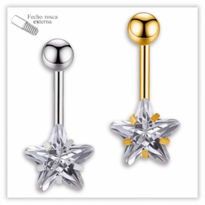 Piercing Umbigo decorado Fecho Rosca externa Aço 316L