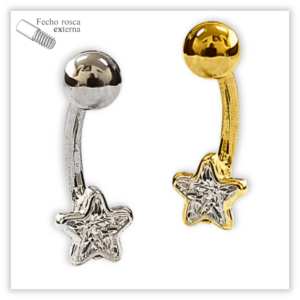 Piercing Umbigo decorado Fecho Rosca externa Prata 925