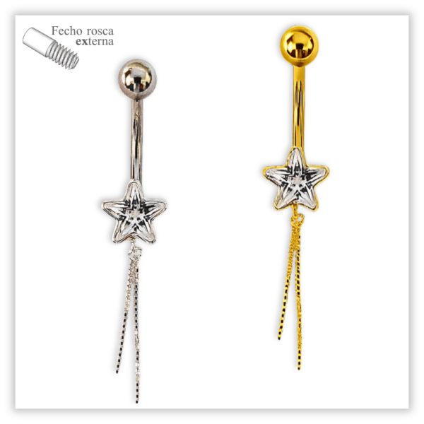 Piercing Umbigo decorado Fecho Rosca externa Prata 925
