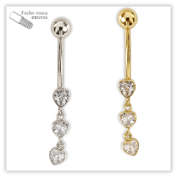 Piercing Umbigo decorado Fecho Rosca externa Prata 925