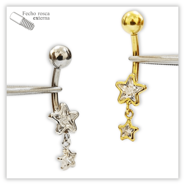 Piercing Umbigo decorado Fecho Rosca externa Prata 925