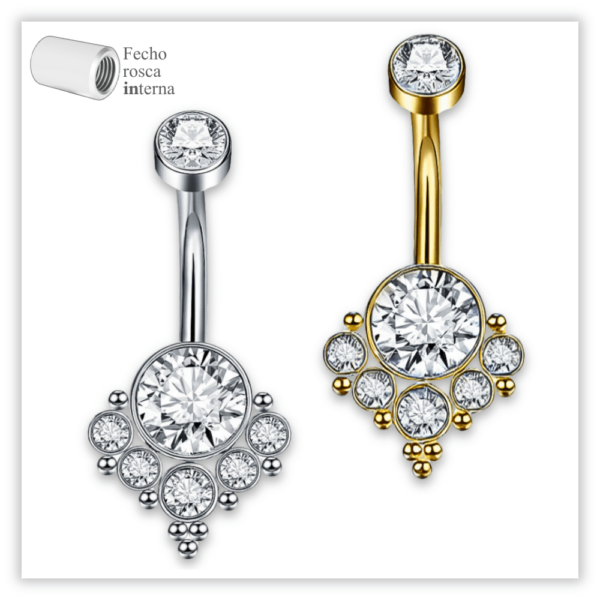 Piercing Umbigo decorado Fecho Rosca interna Aço 316L