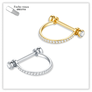 Piercing Argola decorada c/ reto Fecho Rosca externa Titânio F136