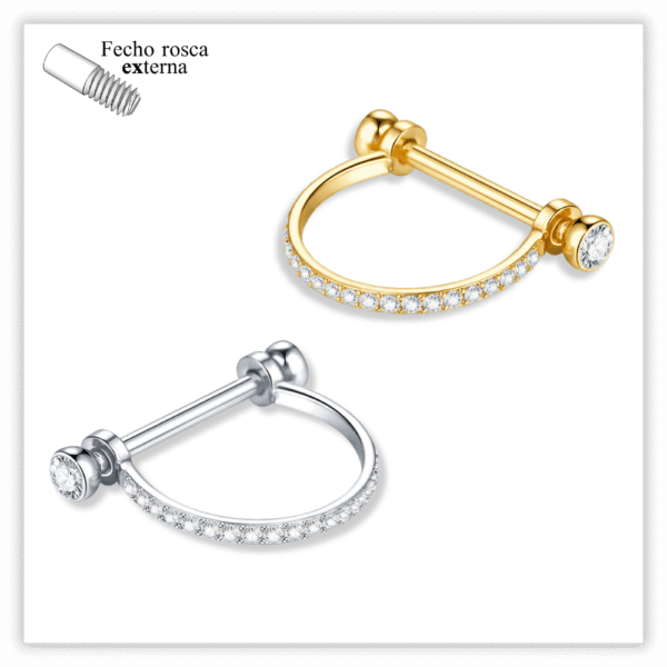 Piercing Argola decorada c/ reto Fecho Rosca externa Titânio F136