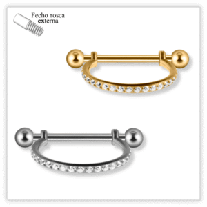 Piercing Argola decorada c/ reto Fecho Rosca externa Titânio F136 