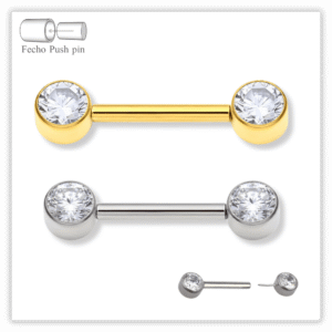 Piercing Mamilo Decorado Fecho Plug (push pin) Titânio F136