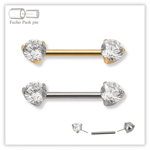 Piercing Mamilo Decorado Fecho Plug (push pin) Titânio F136