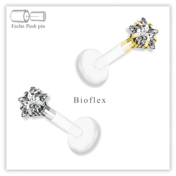 Piercing Reto Decorado Fecho Plug (push pin) Bioflex
