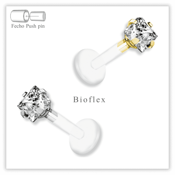 Piercing Reto Decorado Fecho Plug (push pin) Bioflex
