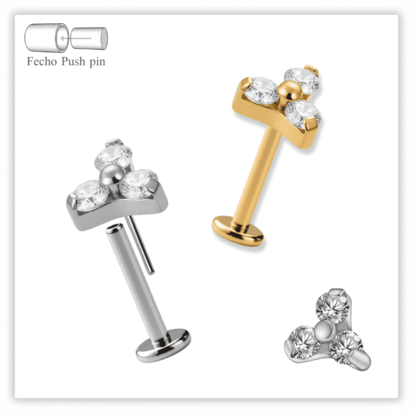 Piercing Reto Decorado Fecho Plug (push pin) Titânio F136