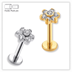 Piercing Reto Decorado Fecho Plug (push pin) Titânio F136
