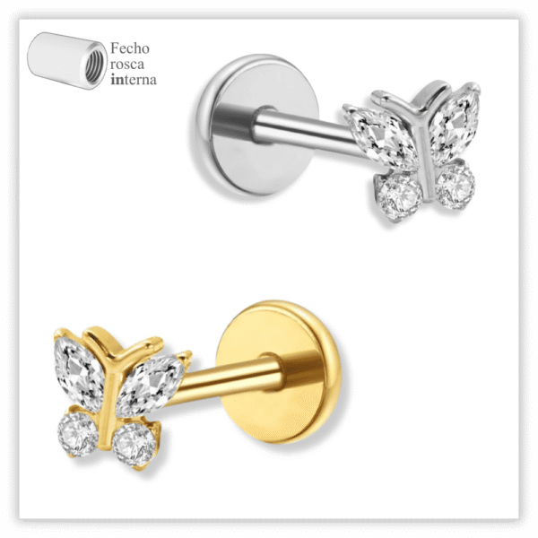 Piercing Reto Decorado Fecho Rosca interna Titânio F136