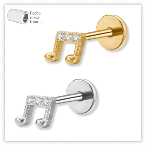 Piercing Reto Decorado Fecho Rosca interna Titânio F136