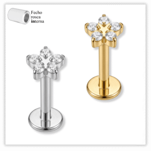 Piercing Reto Decorado Fecho Rosca interna Titânio F136