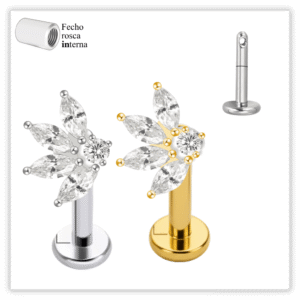 Piercing Reto Decorado Fecho Rosca interna Titânio F136 – Labret vertical