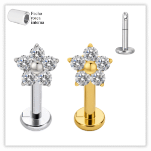 Piercing Reto Decorado Fecho Rosca interna Titânio F136 – Labret vertical