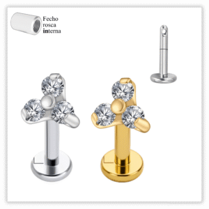 Piercing Reto Decorado Fecho Rosca interna Titânio F136 – Base Lateral
