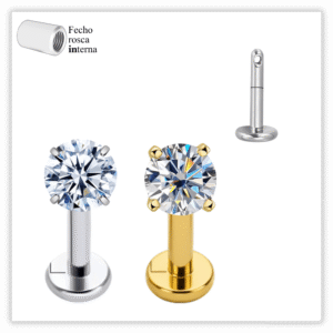 Piercing Reto Decorado Fecho Rosca interna Titânio F136 – Labret vertical
