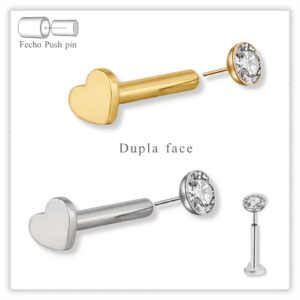 Piercing Reto Decorado Fecho Plug (push pin) Titânio F136