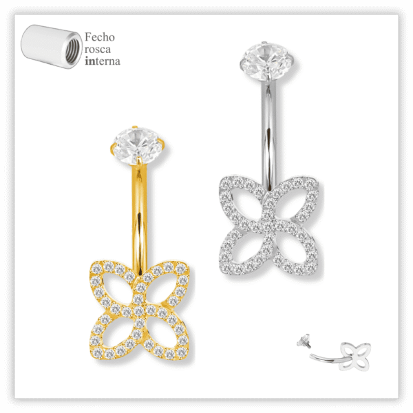 Piercing Umbigo decorado Fecho Rosca interna Titânio F136