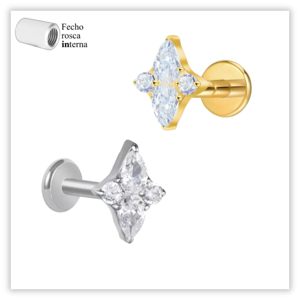 Piercing Reto Decorado Fecho Rosca interna Titânio F136