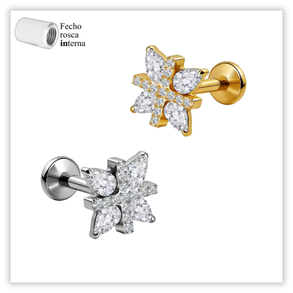 Piercing Reto Decorado Fecho Rosca interna Titânio F136