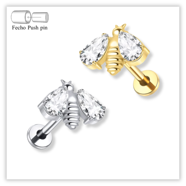 Piercing Reto Decorado Fecho Plug (push pin) Titânio F136