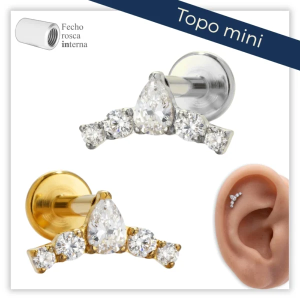 Piercing Reto Decorado Fecho Rosca interna Titânio F136