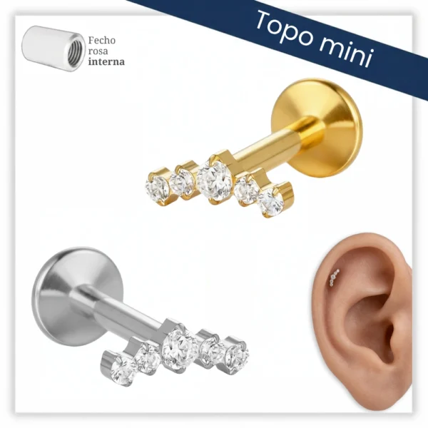Piercing Reto Decorado Fecho Rosca interna Titânio F136 (Mini)