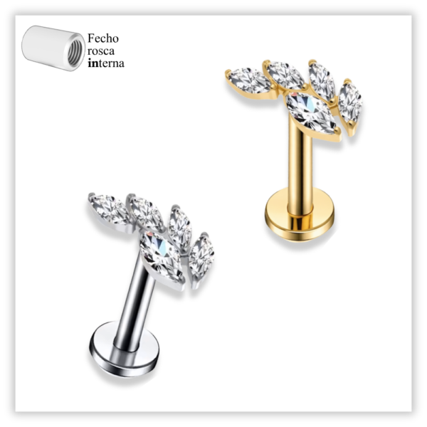 Piercing Reto Decorado Fecho Rosca interna Aço 316L