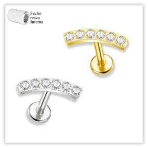 Piercing Reto Decorado Fecho Rosca interna Aço 316L