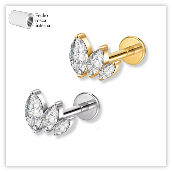 Piercing Reto Decorado Fecho Rosca interna Aço 316L