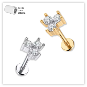 Piercing Reto Decorado Fecho Rosca interna Aço 316L