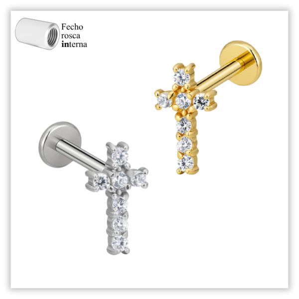 Piercing Reto Decorado Fecho Rosca interna Aço 316L