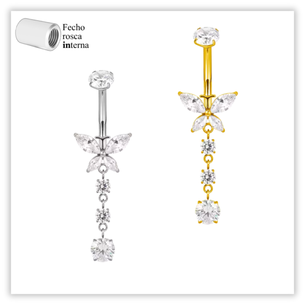 Piercing Umbigo decorado Fecho Rosca interna Titânio F136